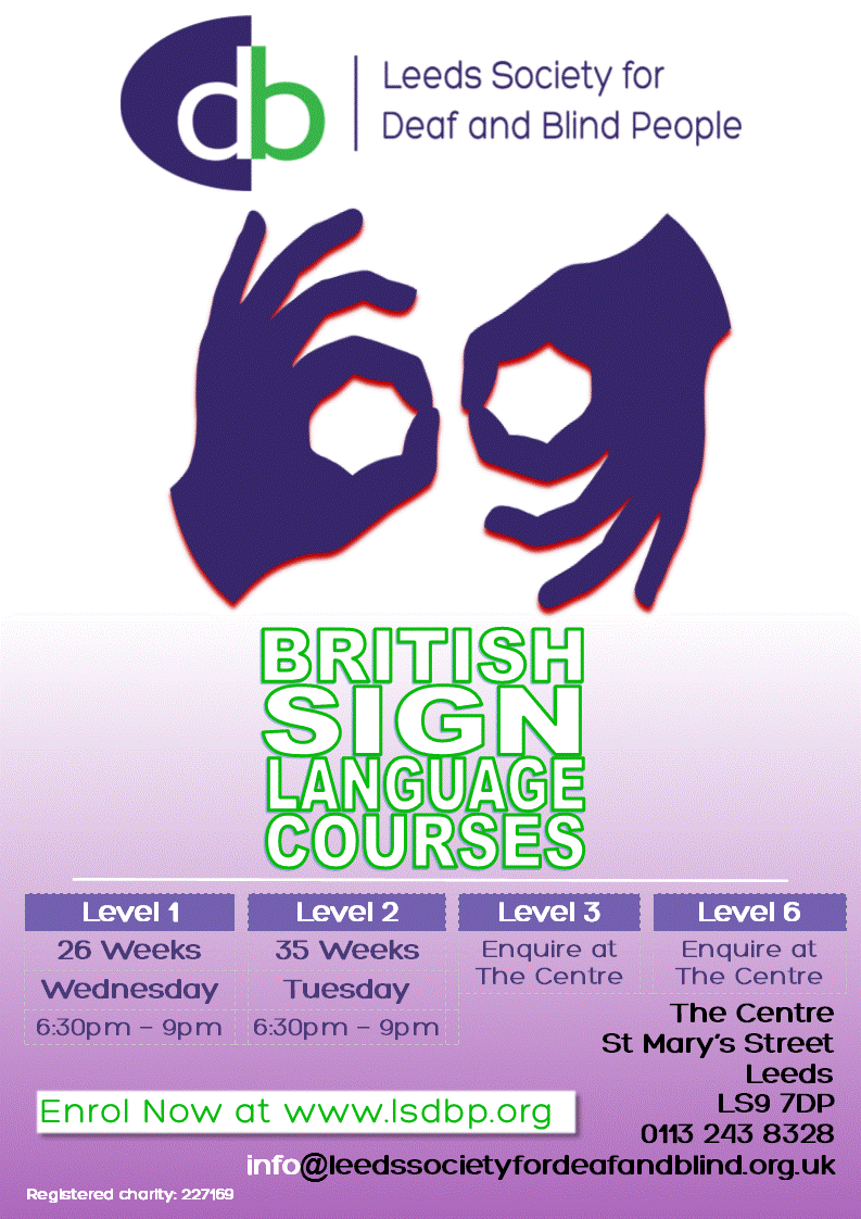 Bsl course poster level 1 2 3 and 6